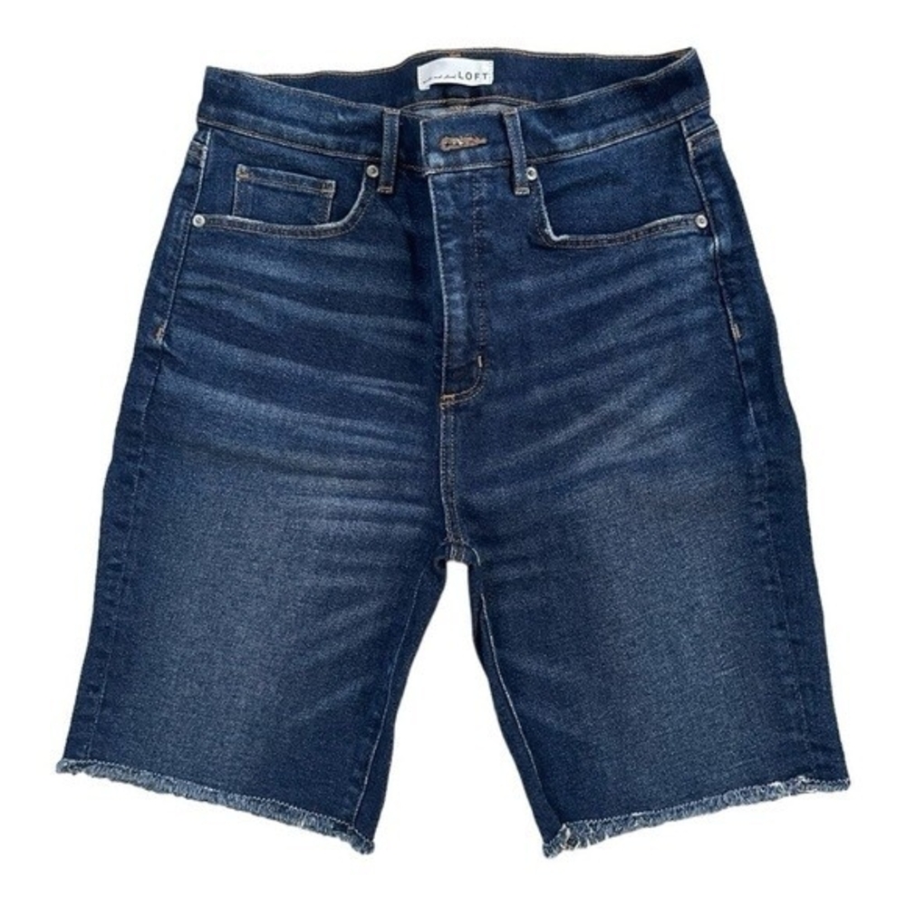 LOFT Women’s High Waist Jean Shorts Mid Wash Blue Denim Size 29/8 Zip Front - Picture 3 of 6